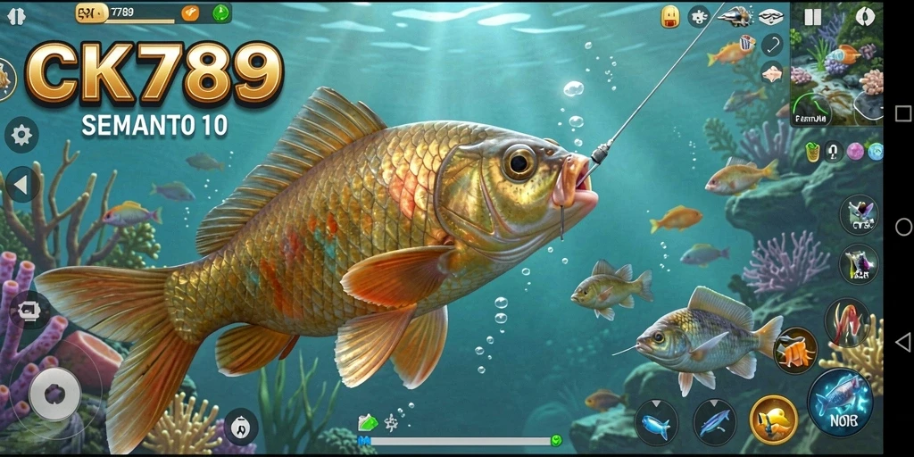 Tampilan gameplay CK789 menampilkan aksi memancing yang seru dan menarik.