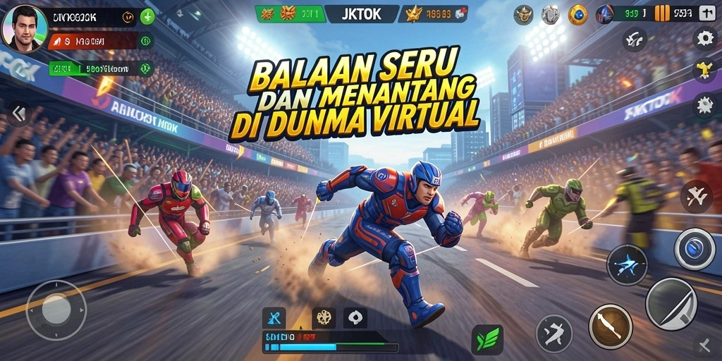 Tampilan gameplay balapan seru di JKTOK dengan mobil yang melaju kencang.
