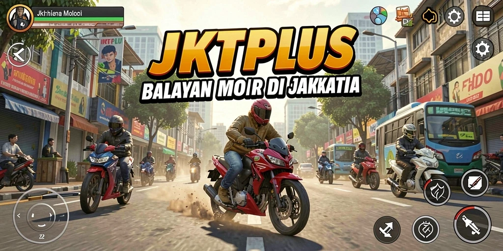 Screenshot gameplay JKTPLUS: Balapan motor seru di jalanan Jakarta.