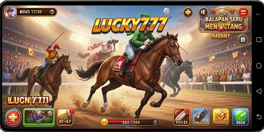 Gameplay seru LUCKY777 yang penuh adrenalin di lintasan balapan.