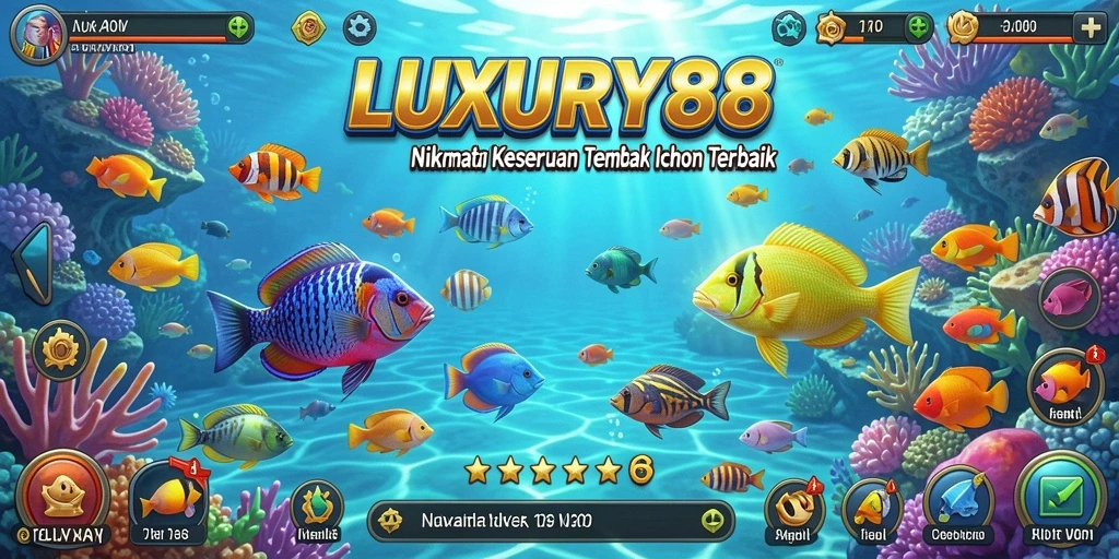 Tampilan screenshot gameplay LUXURY88 yang penuh aksi menembak ikan.