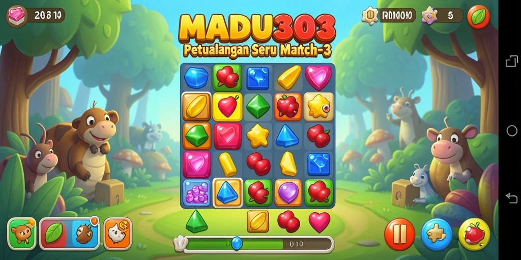 Tangkapan layar gameplay seru MADU303 dengan elemen Match-3 yang menantang.