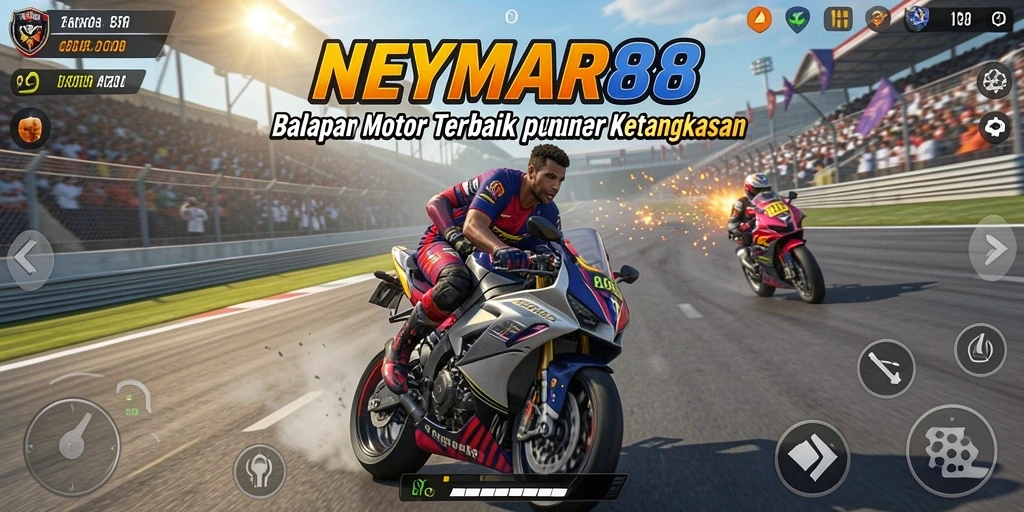 Tampilan memukau dari gameplay balapan motor di NEYMAR88.