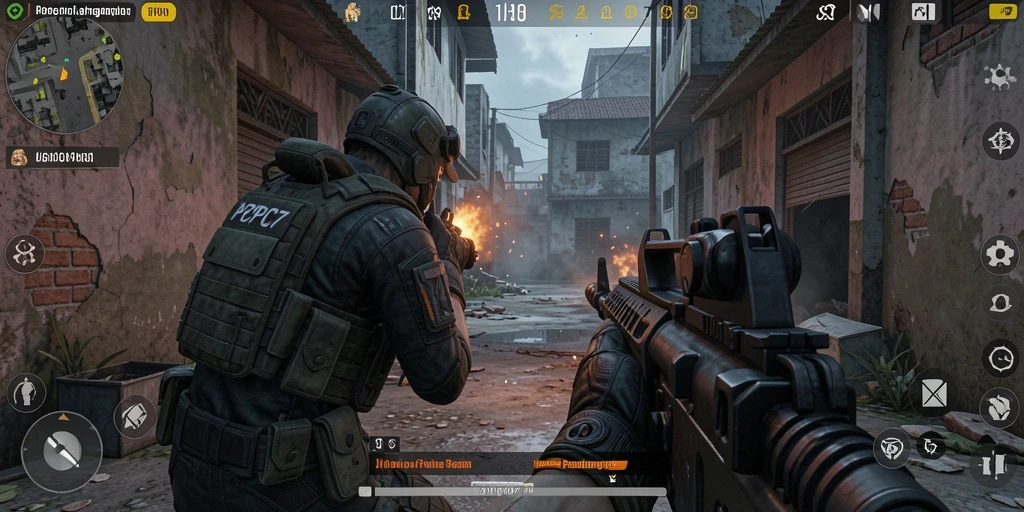 Screenshot gameplay PCPC7 menunjukkan aksi pertempuran yang intens.