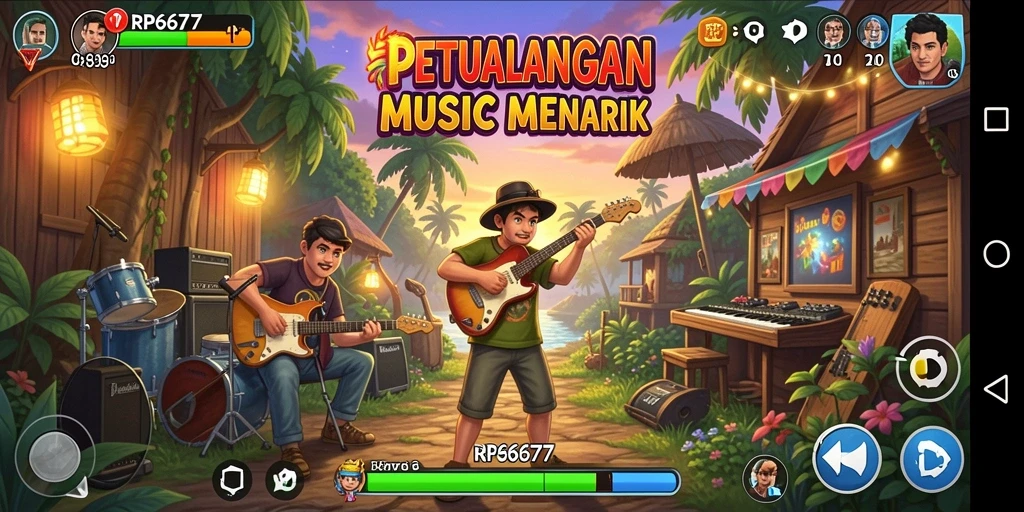 Screenshot dari gameplay RP6677 yang menunjukkan aksi permainan musik yang energik.
