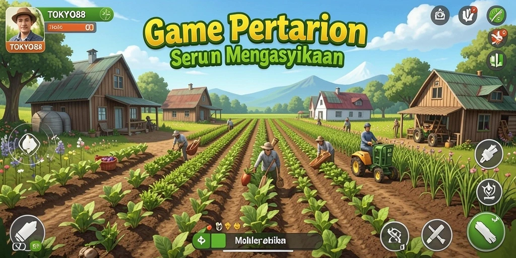 Tampilan gameplay TOKYO88 dengan aktivitas bertani yang seru.